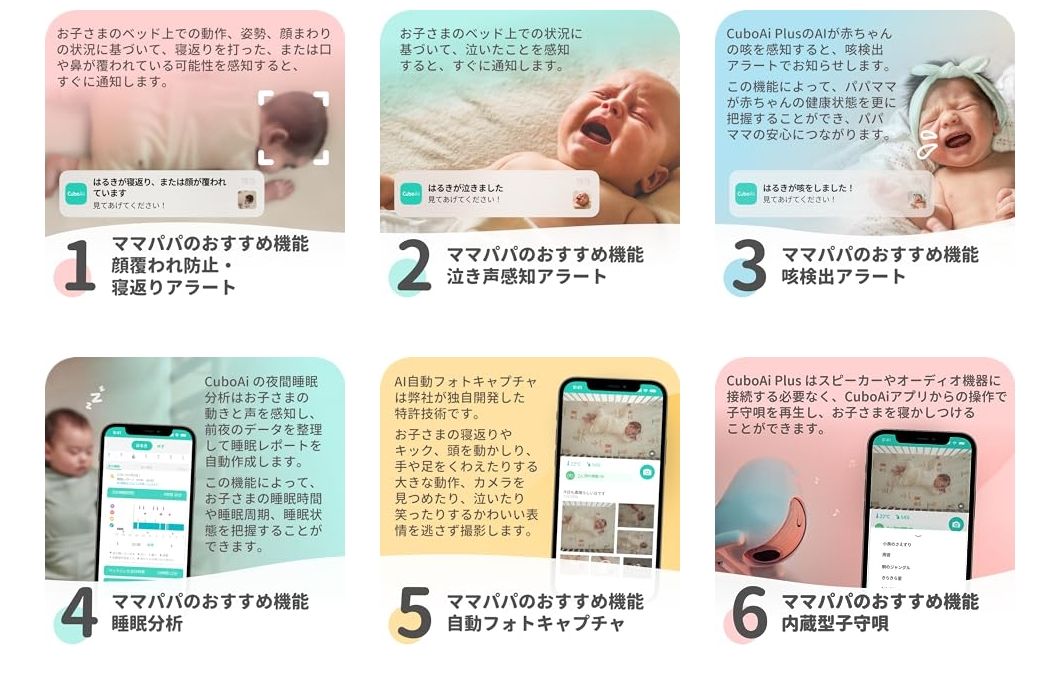 Cubo Ai スマートベビーモニター 赤ちゃん 見守りカメラ 睡眠 安全 顔