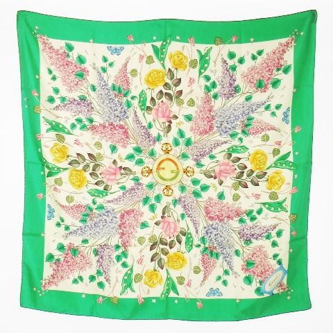 品薄人気GUCCI グッチ シルク100％ 蝶 花柄 スカーフ ストール