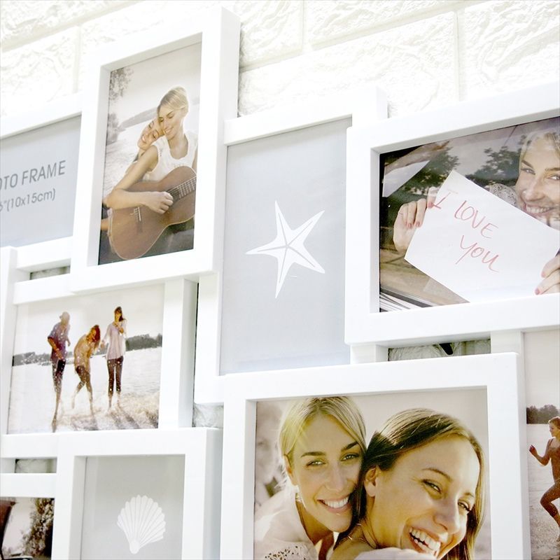 フォトフレーム 壁掛け 多面 12枚 はがきサイズ 写真立て