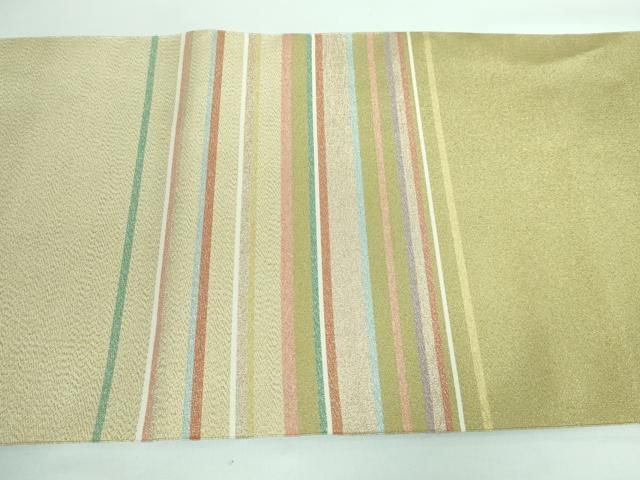 平和屋本店□極上 名門 安田綴れ 爪織本綴帯 八寸名古屋帯 鶴 金糸