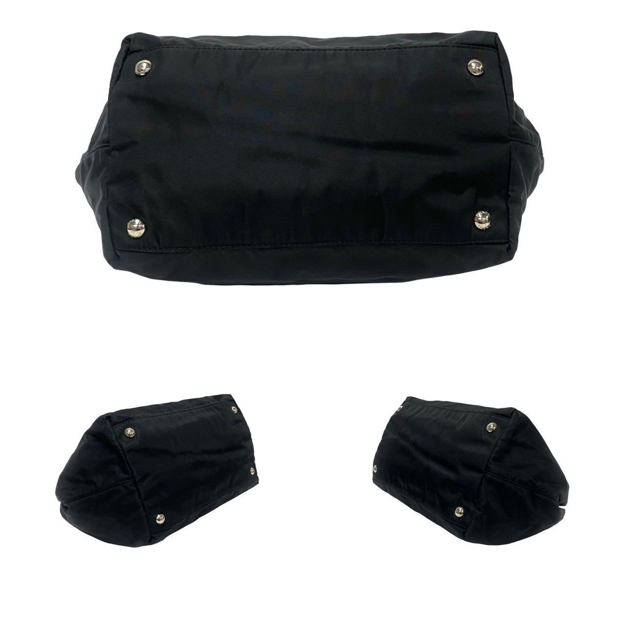 希少人気✨プラダ ハンド トート メタルロゴ　リボン ナイロン 革　黒 PRADAリボン付き黒トートバッグ