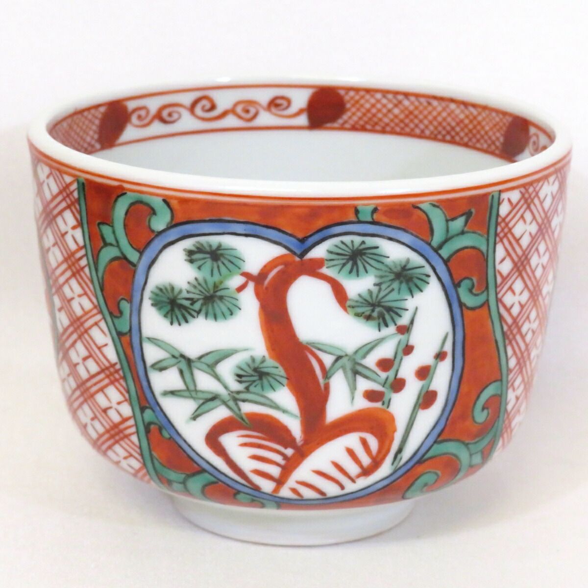 紫翠窯　華甲筋文　茶碗　3代西村徳泉　茶道具　送料込み 十月の特売品】平安紫翠窯 三代 西村徳泉作 赤絵写 四君子文 茶碗 筒
