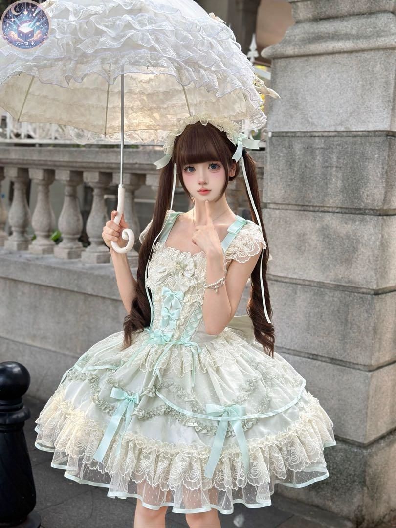 ♥ 夢見る蝶 新色ロリィタドレス3点セット ジャンスカ ミント 甘ロリ イベント