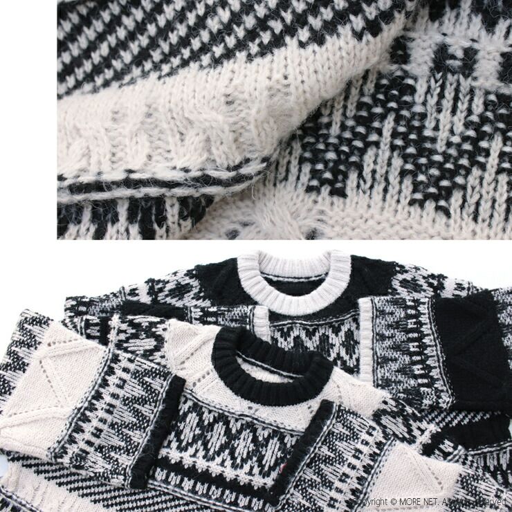 50%OFF ファヌル Faneuil クルーネックニットプルオーバー F-4124439 セーター 幾何学模様 総柄 ワイド ショート 長袖 トップス レディース 返品 交換不可 NICORILABO_COM