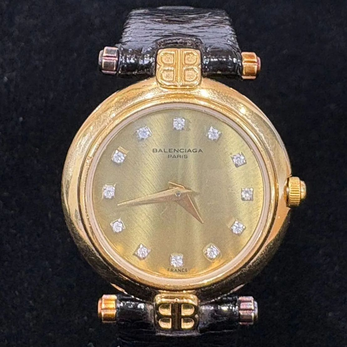 EL4】バレンシアガ レディース クォーツ ゴールド ロゴ 18K 12Pダイヤ 