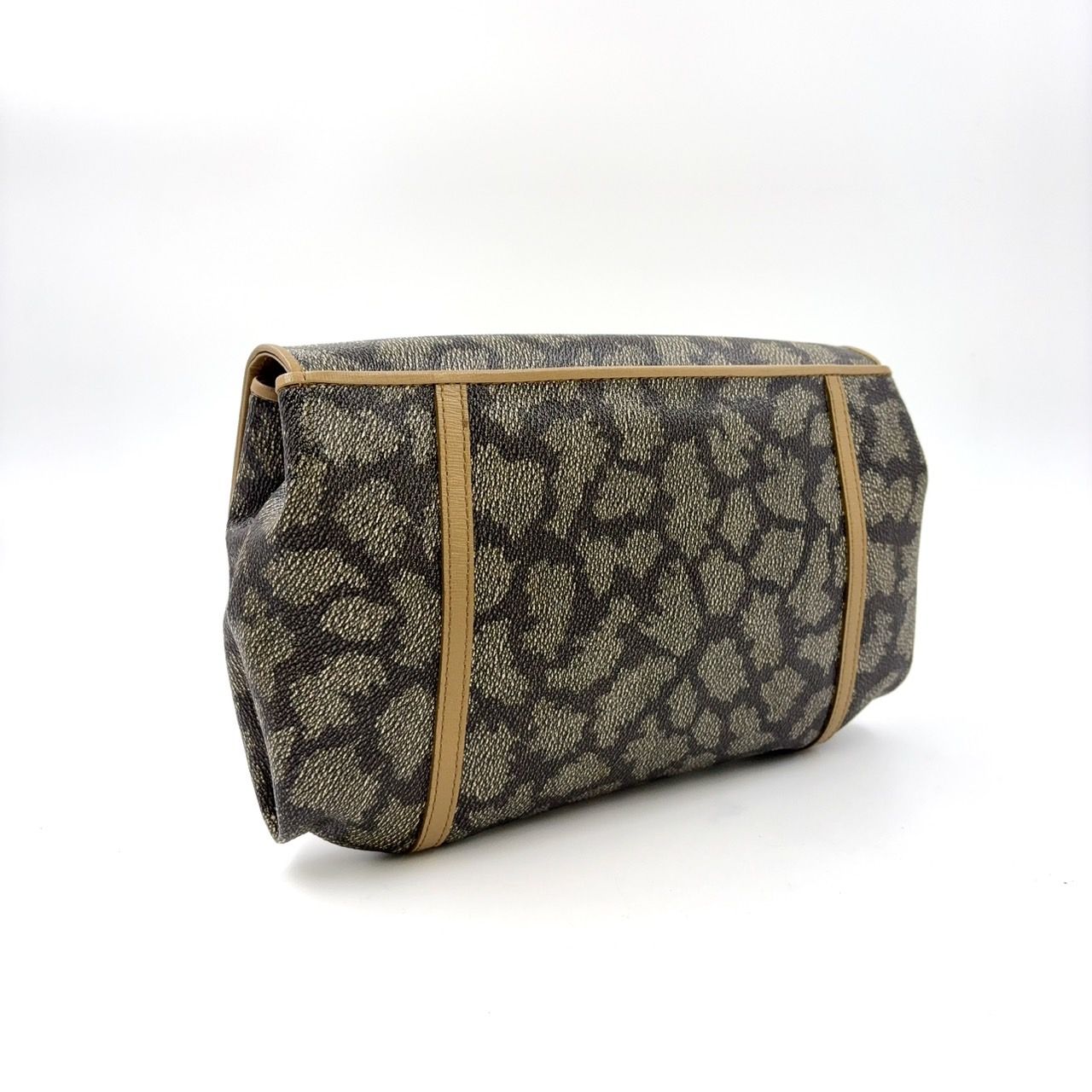 【美品】YVES SAINT LAURENT クラッチバッグ ベージュ PVC YVES SAINT LAURENT ジラフ レザー×PVC ブラウン×ベージュ