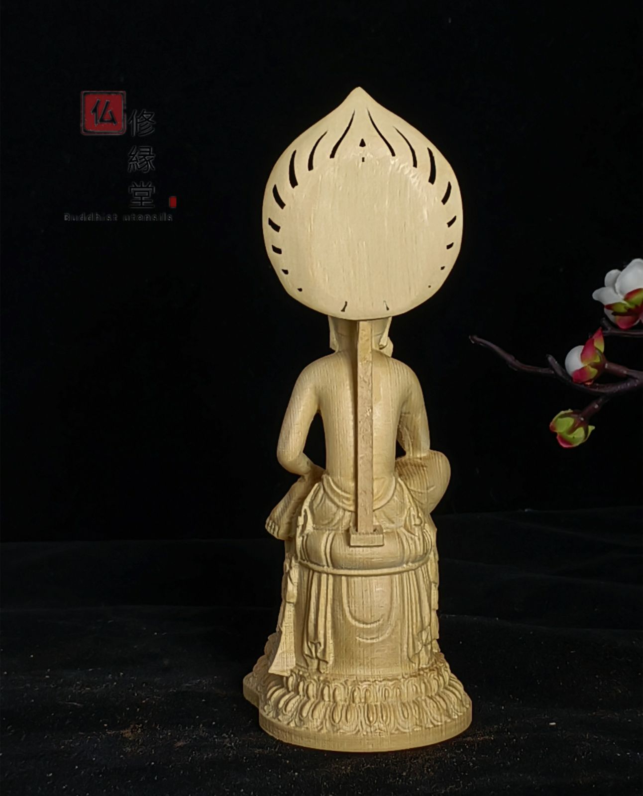 修縁堂】木彫り 仏像 静思観音菩薩座像 思惟菩薩 彫刻 一刀彫 天然木檜 