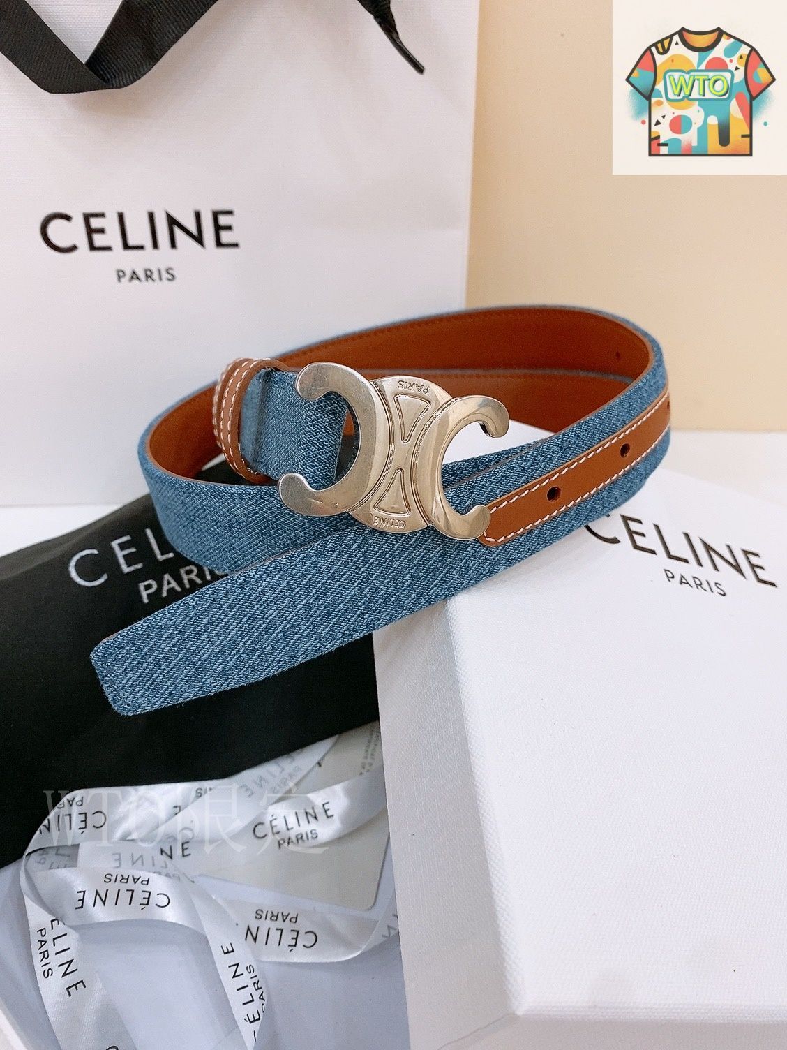 CELINE デニムベルト ロゴポーチ付き CELINE デニムベルト ロゴポーチ付き CELINE デニムベルト