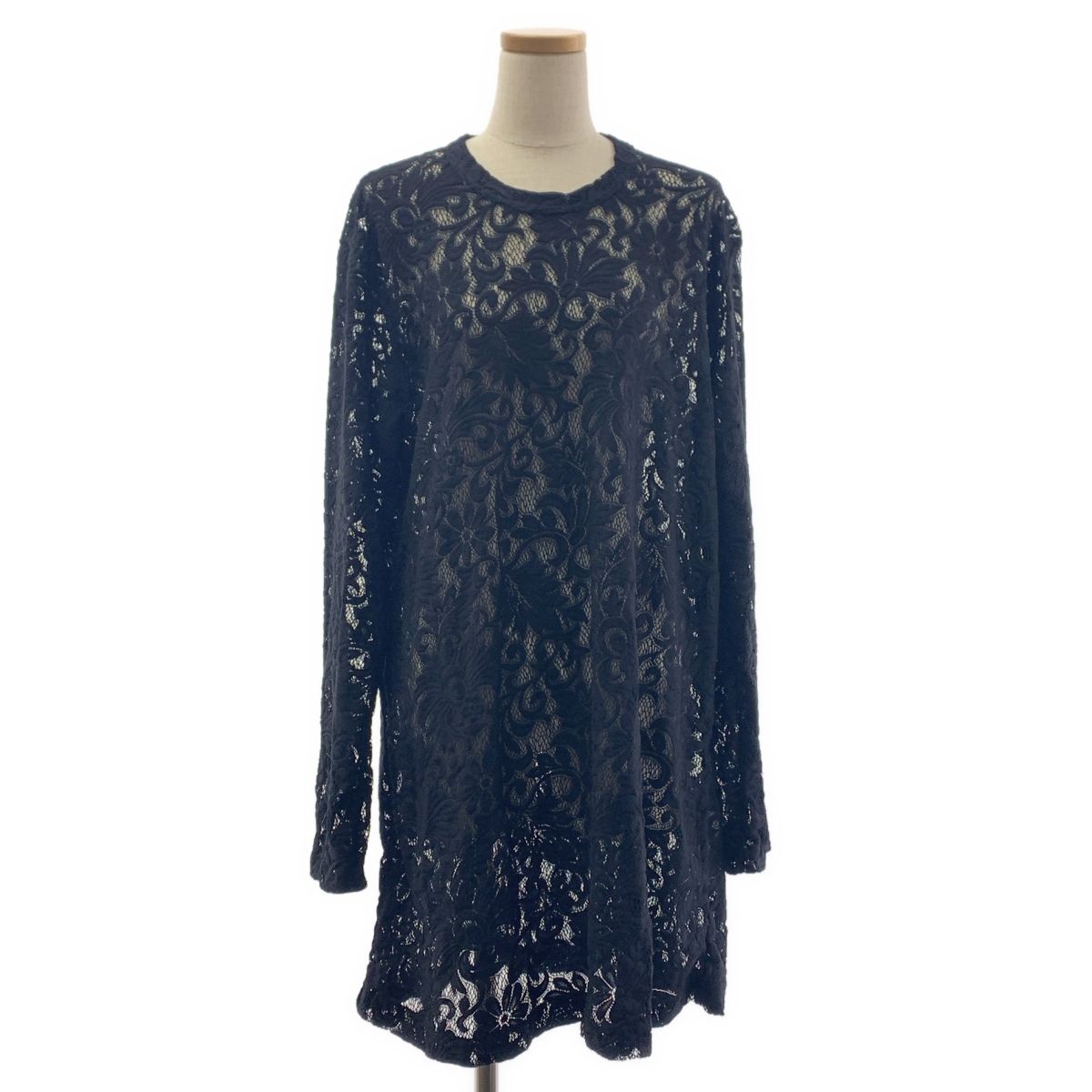 COMME des GARCONS HOMME PLUS | コムデギャルソンオムプリュス | 2025SS | 製品洗い L|S エステル ラッセル レース プルオーバー シャツ | L | ブラック | メンズ
