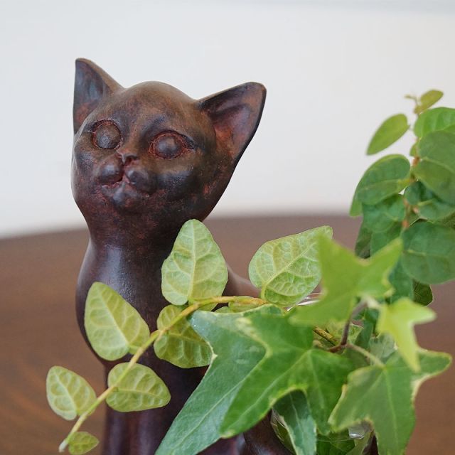 猫雑貨 Rust Cat しっぽガラス花瓶 ベース ねこの置物 オブジェ