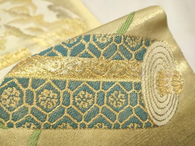 平和屋着物○西陣 川島織物 六通柄 本袋帯 絵巻流水風景文 金銀糸 正絹  