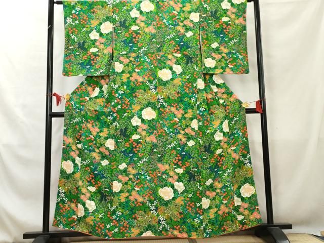 平和屋着物○上質な小紋 紬地 草花菱文 正絹 逸品 DAAV1117tw 平和