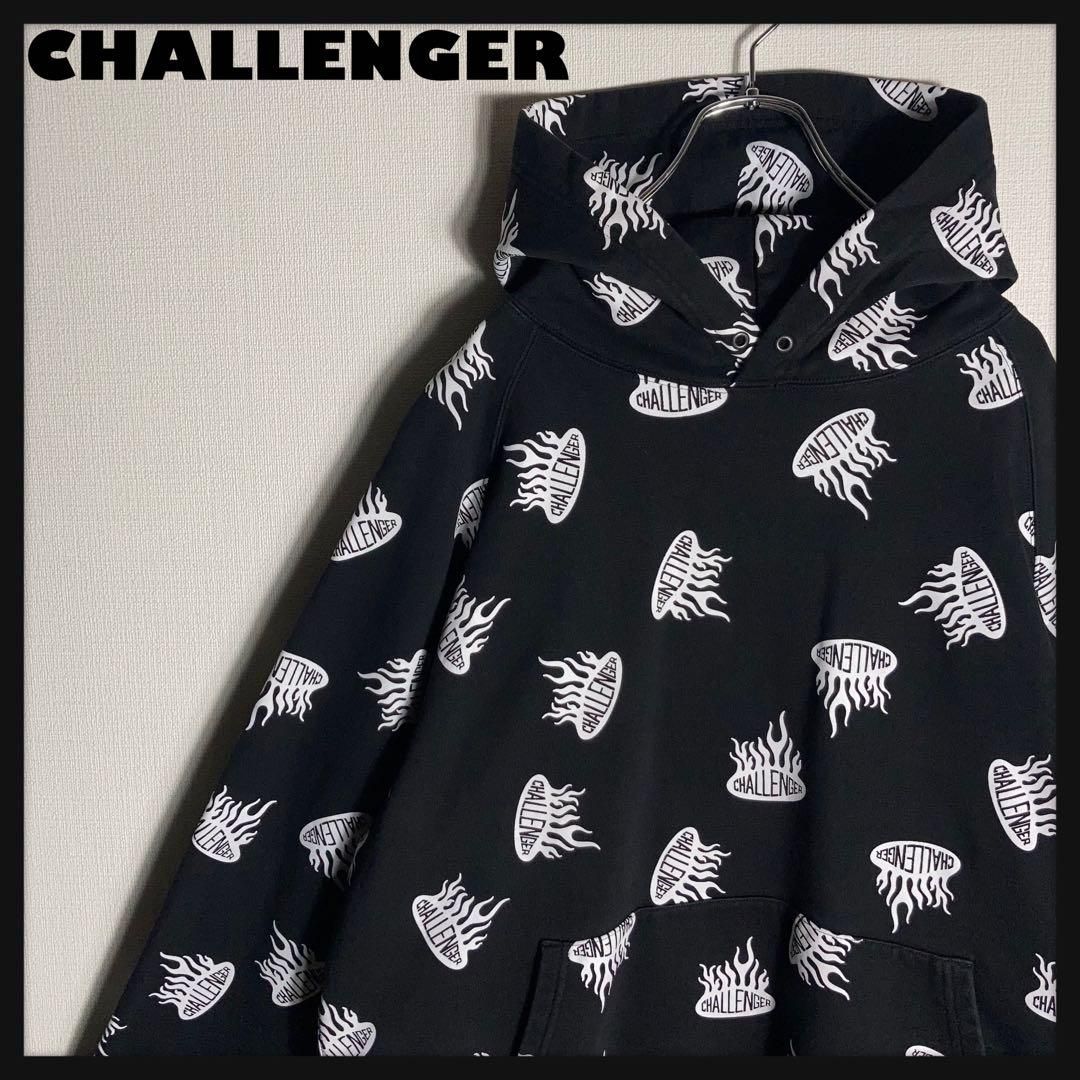 CHALLENGER プルオーバーパーカー 総柄 黒 XL