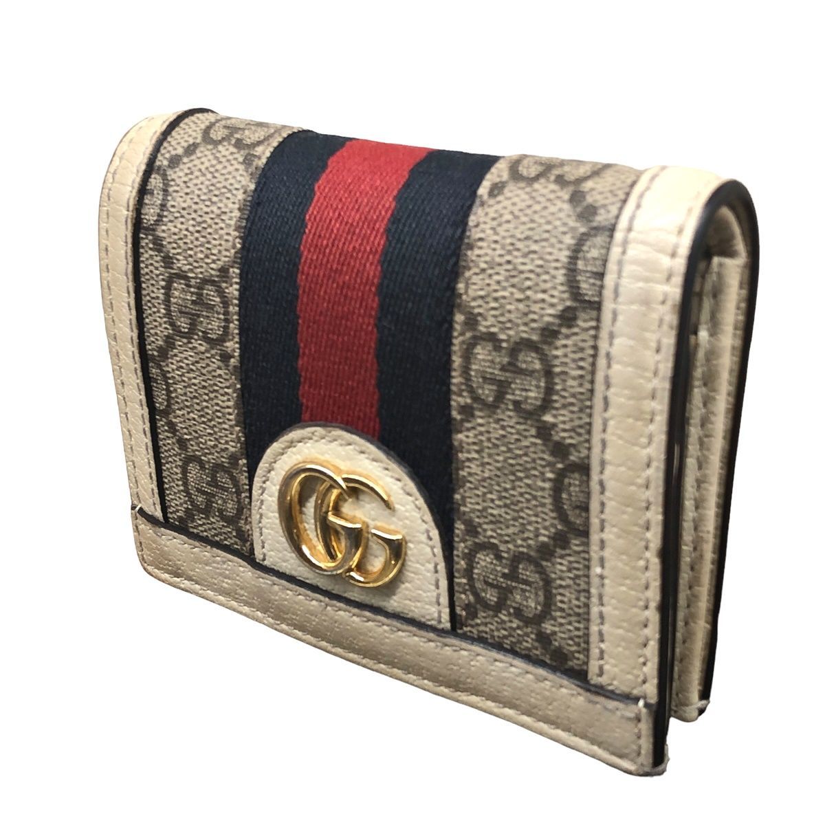 中古】 GUCCI グッチ GG 二つ折り財布 オフディア 523155 アイボリー 