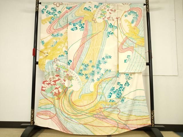 平和屋着物○豪華振袖 刺繍 草花文 ラインストーン 暈し染め 金銀彩