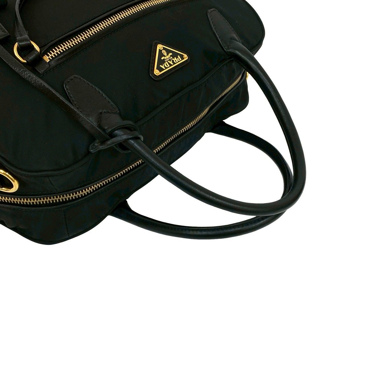 希少 極美品 プラダ 2way ボストンバッグ 三角ロゴ 鍵付 ウール 本革 黒 極 美品 希少品 鍵付き PRADA プラダ 三角ロゴ 金具 ナイロン