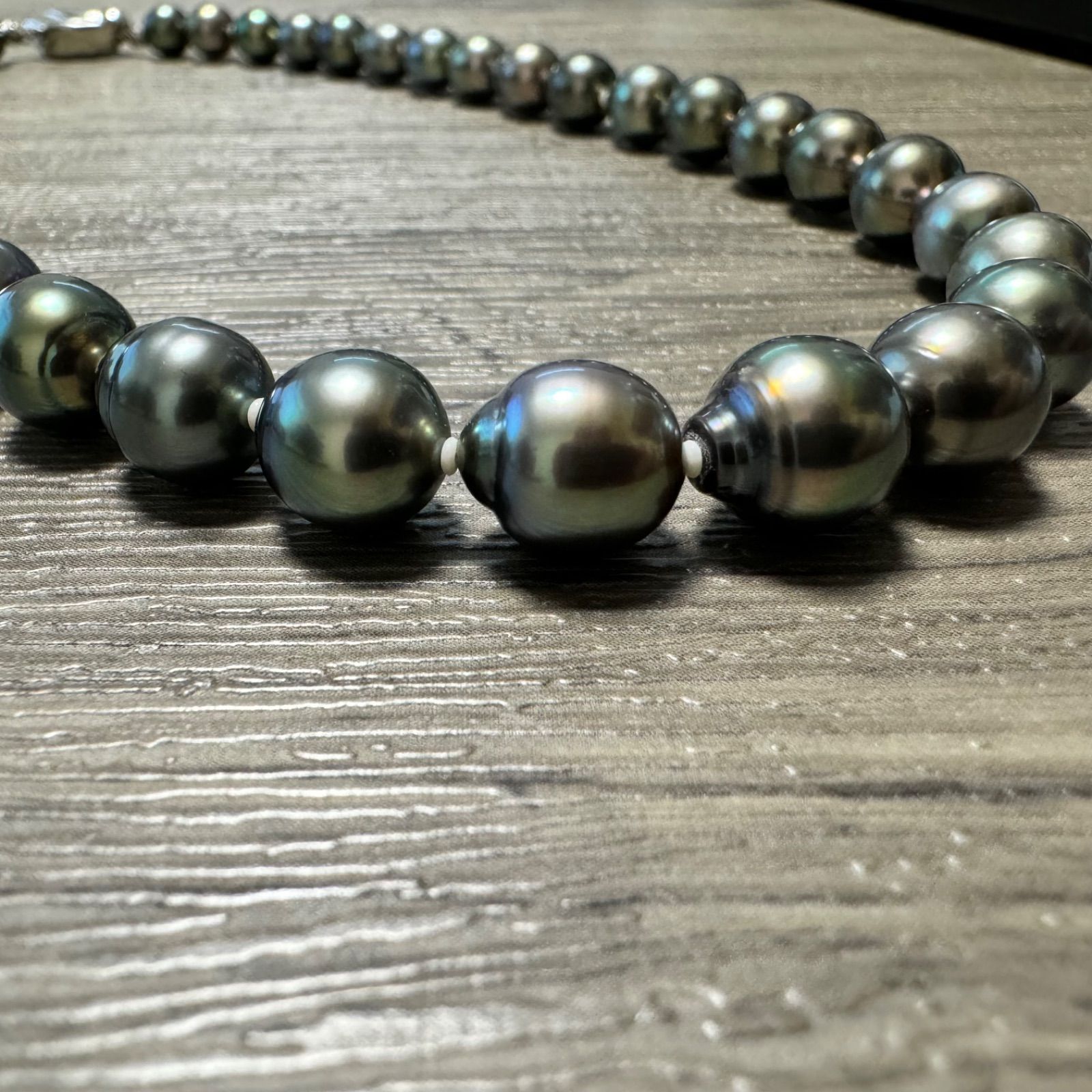 鑑別書付】大珠 黒蝶真珠 ネックレス 8.0mm ~10.0mm シルバー