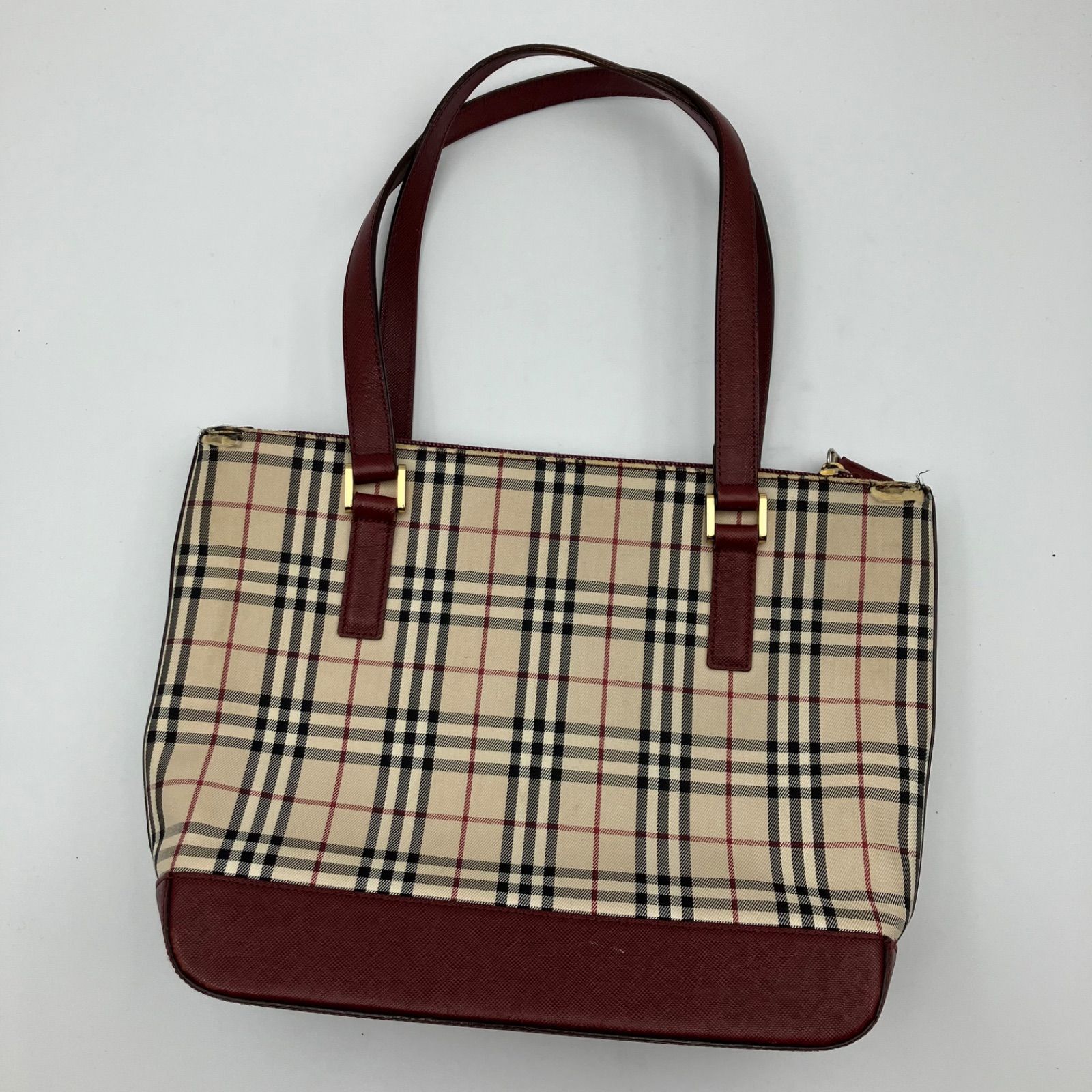 BURBERRY バーバリー ノバチェック トートバッグ キャンバス レザー ハンドバッグ ベージュ レッド レディース 鞄 BAG カバン  SG153-6 - メルカリ