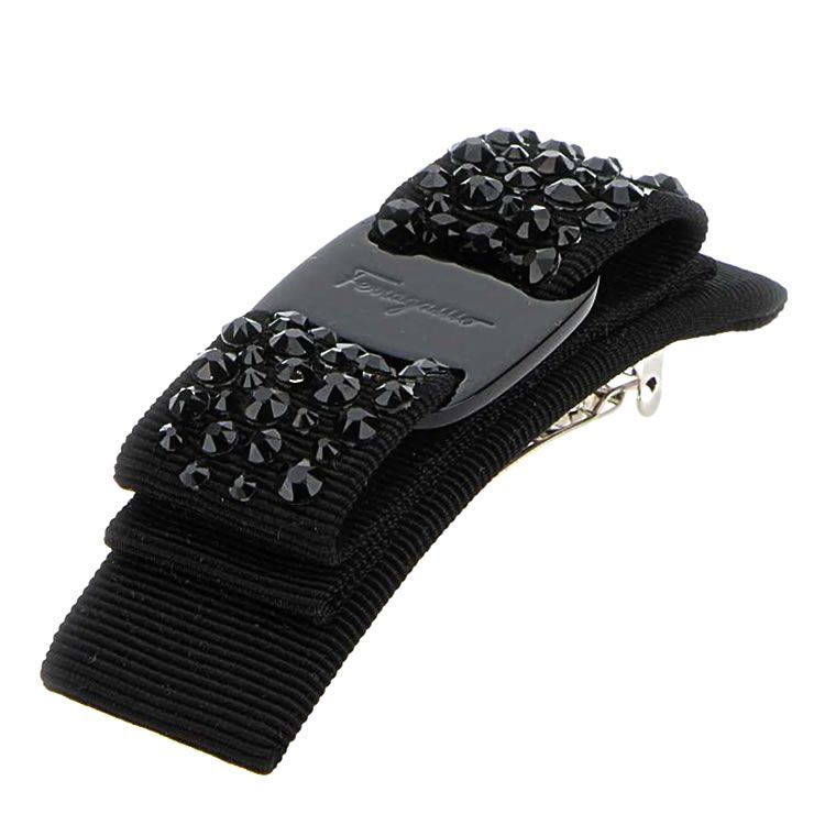 【美品】　フェラガモ　バレッタ　クリスタル　ブラック　ヘアアクセサリー フェラガモ FERRAGAMO バレッタ ヘアアクセサリー ヘアクリップ