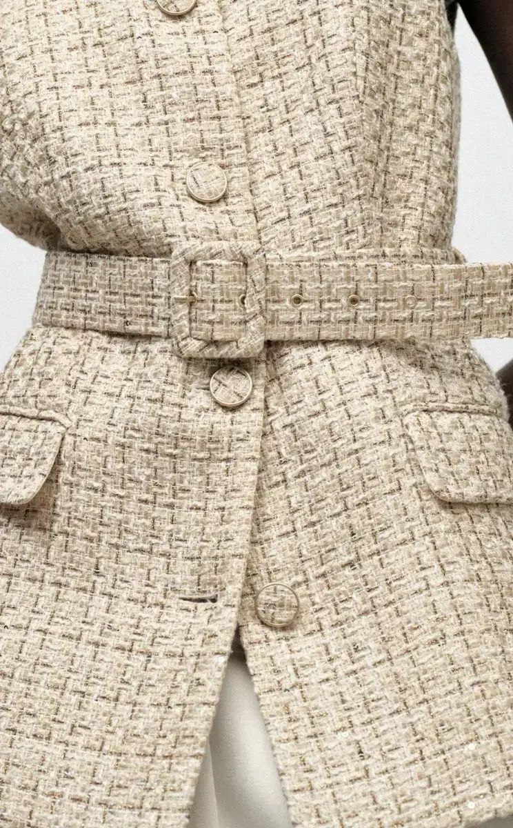 新品 ZARA(ザラ) ベルト付き ストラクチャー ベスト ツイード L