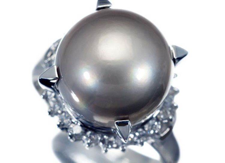 ジュエリー 鑑付 大珠 南洋シルバーブラックパール12.3mm＆天然ダイヤ0.33ct Pt900リング h7296oz
