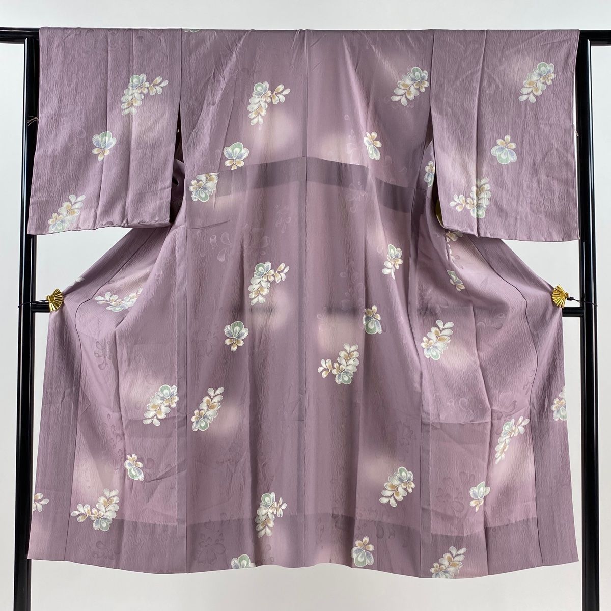 長襦袢 身丈132cm 裄丈64cm M やまと 葉柄 地紋 ぼかし 灰紫 正絹 秀品