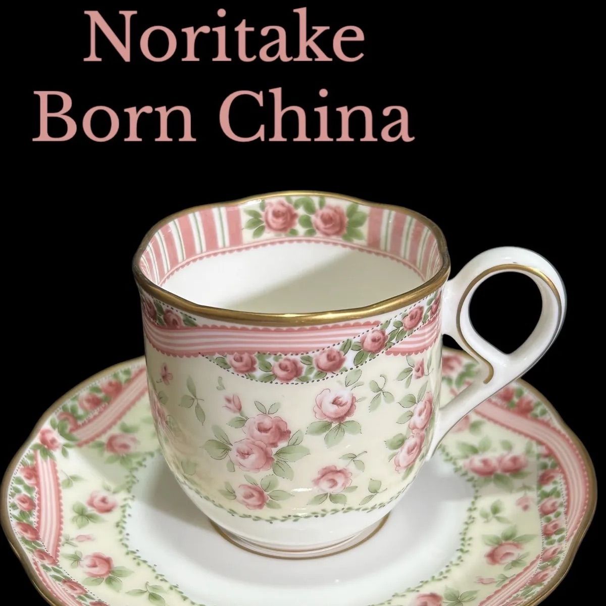 Noritake ノリタケ Born China ボーンチャイナ カップ&ソーサー デミタスカップ コーヒーカップ 金彩 金縁 ローズ 薔薇 バラ  ピンク Aj53 - メルカリ