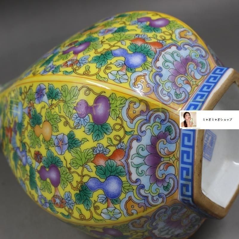 蒔金琺瑯彩六方玉壺春瓶 景徳鎮 陶磁器 装飾品 現代工芸品 美術