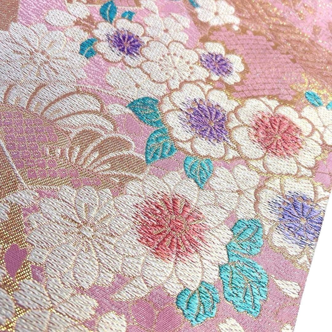 桜花模様　花影　斜線　金糸　振袖帯　袋帯　着物　122a p 桜花模様 花影 斜線 金糸 振袖帯 袋帯 着物 122a p