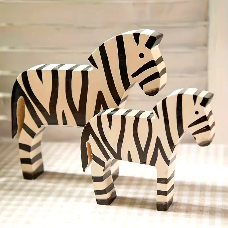 セットの木製のシマウマのオーナメント、レトロでかわいい木製の馬の装飾、シンプルなリビングルーム、ベッドルーム、子供部屋、ホーム装飾ビンテージ、父の日と母の日の贈り物