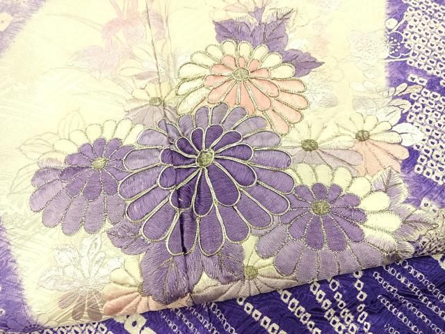 平和屋着物□豪華振袖 総絞り 駒刺繍 扇面菊文 暈し染め 銀彩