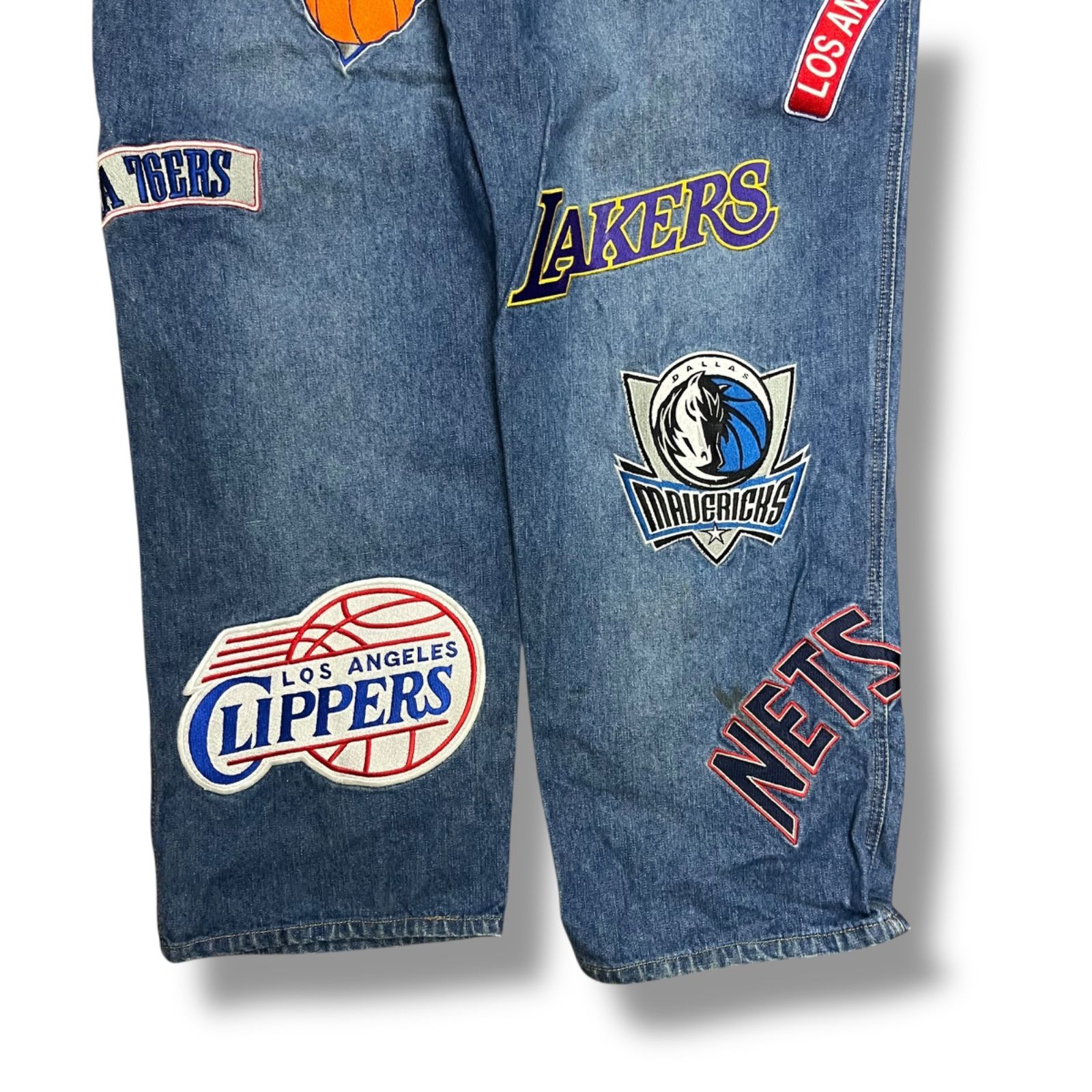 NBA パッチワークデニムパンツ 刺繍ロゴ 激レア - メルカリ