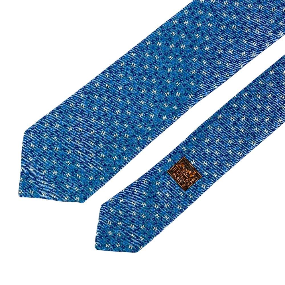 ■未使用■　エルメス ネクタイ ビジネス メンズ シルク ブルー 箱 【351778】8 □未使用□ エルメス ネクタイ ビジネス メンズ シルク ブルー 箱