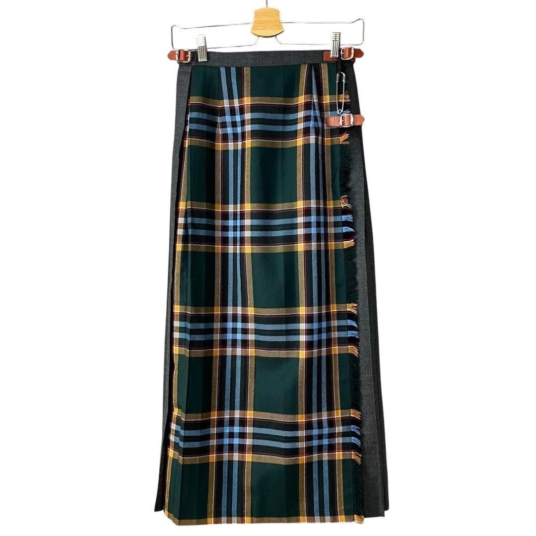 O NEIL of DUBLIN UNITED ARROWS green label relaxing別注 ウーステッドウール パッチワーク キルト ロングスカート KERRY GB10 US8 グリーンチェック オニールオブダブリン ユナイテッドアローズ