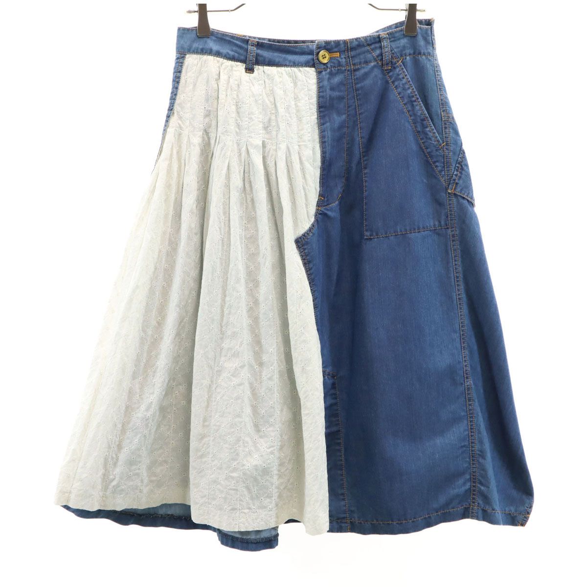 コムデギャルソンのダークブルー ロングスカート ゴムウエスト tricot COMME des GARCONS（トリココムデギャルソン）ひざ丈