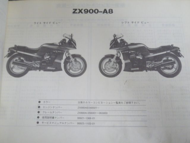 ZX900-A8 A9 GPZ900R カワサキ パーツリスト パーツカタログ 送料無料 - メルカリ