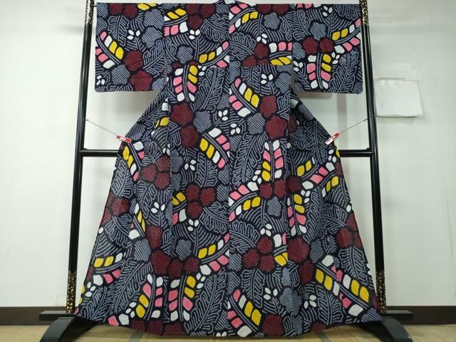 平和屋着物∴夏物 浴衣 有松鳴海絞り ひまわり 向日葵 亀甲文 綿 逸品