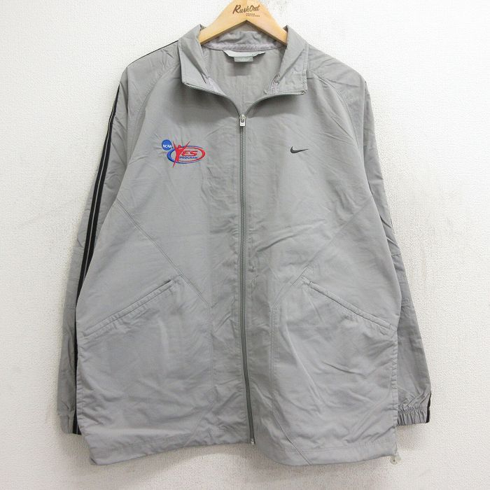 L/古着 ナイキ NIKE 長袖 ナイロン ジャケット メンズ 00s ワンポイントロゴ PROCRAM ラグラン グレー他 24sep09 中古 アウター ウインドブ