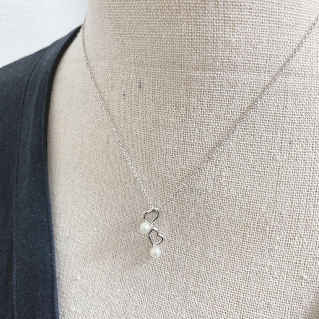 TASAKI タサキ パール ネックレス シルバー ダブルハート パーティー 