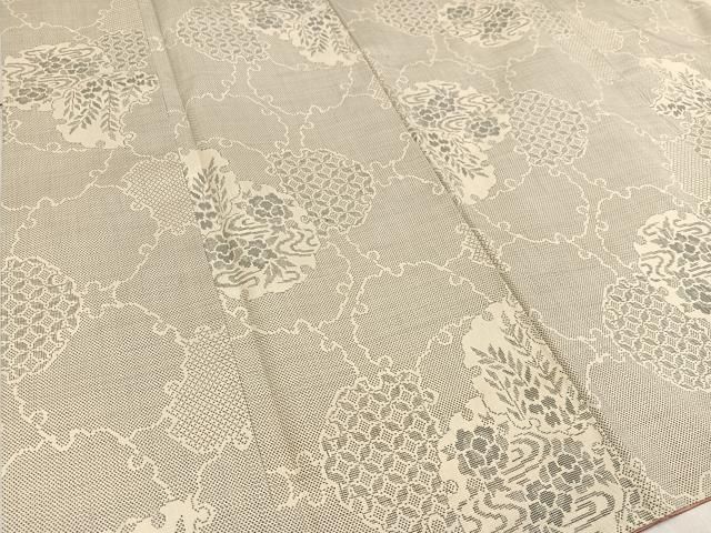 平和屋着物○本場大島紬 白大島 7マルキ 雪輪草花文 正絹 逸品 未使用