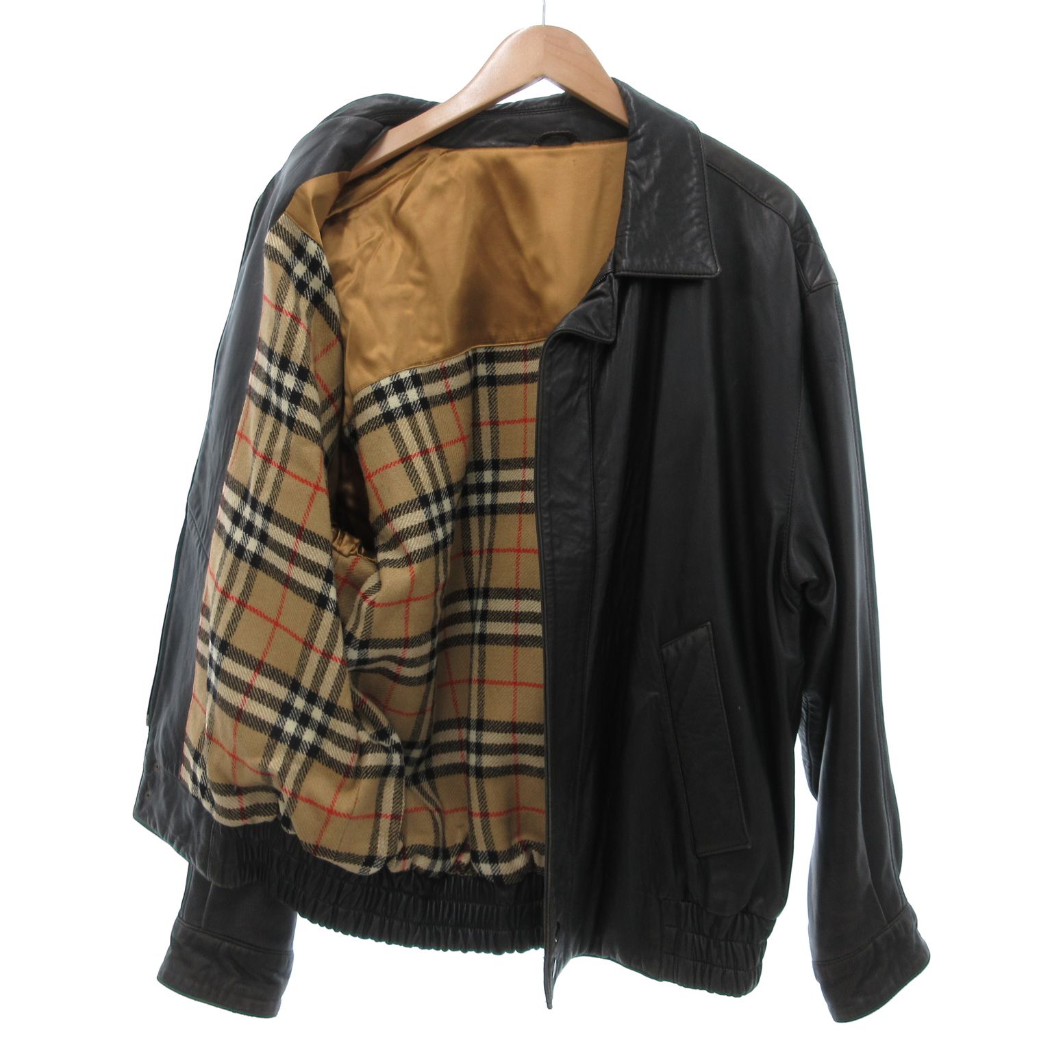 Burberry's レザーコート 黒 ノバチェック裏地 バーバリーズ Burberrys ヴィンテージ レザージャケット 革
