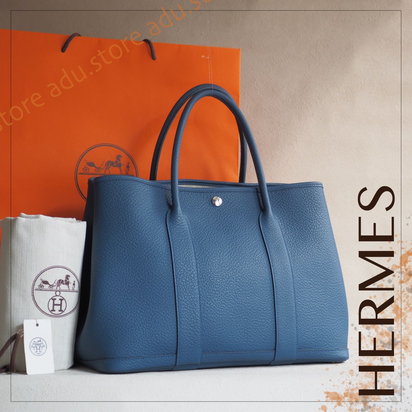 極美品☆ エルメス HERMES ガーデンパーティ PM トートバッグ ブルー  