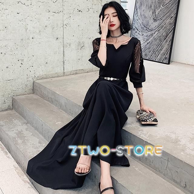 【大きいサイズ4L】ロングドレス【3XL】 パーティードレス 結婚式 ワンピース ドレス 親族 大きめ 袖あり