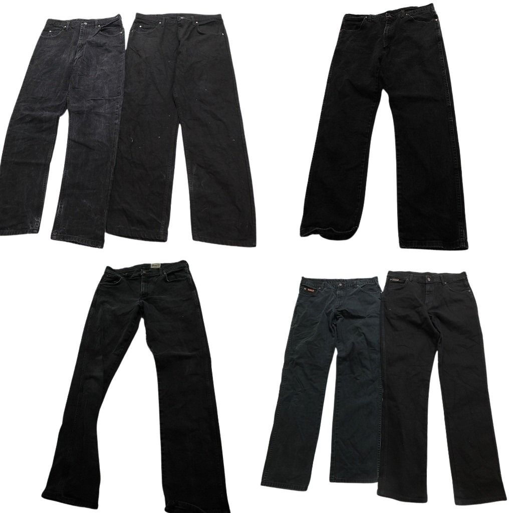 古着卸 まとめ売り Wrangler ラングラー ブラックデニム パンツ 6枚セット メンズ 36 革パッチ アメカジ アタリ 古着 NC1291
