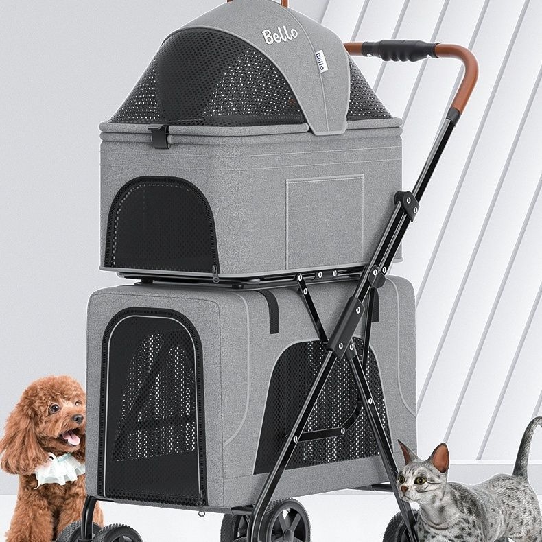 ペットカート キャリー 2段式 2匹 2層 軽量 猫 小型犬 バスケット 着脱 取り外し 暑さ対策 カバー 日除け 収納 折りたたみ コンパクト