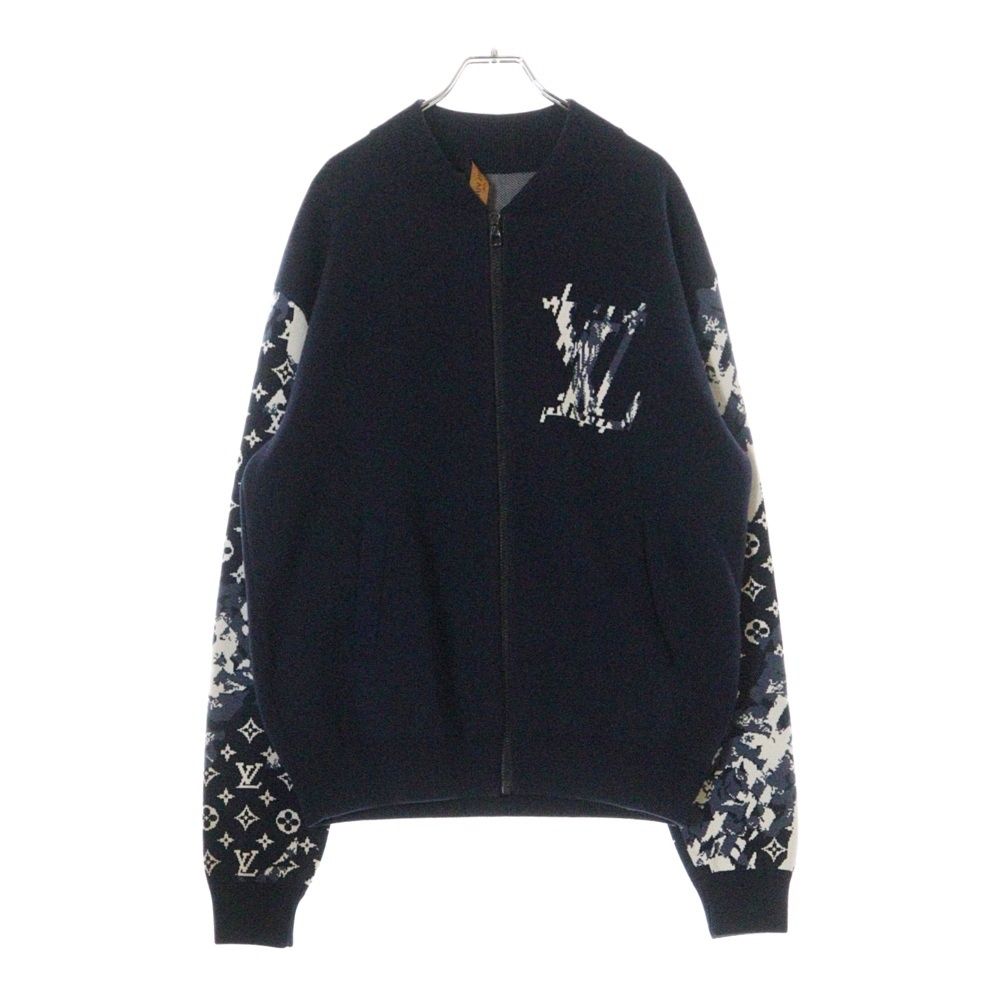 LOUIS VUITTON(ルイヴィトン) ブルゾン サイズL メンズ美品  - RM241M  ZD4 HQN04W ネイビー×白 24SS/モノグラムジップアップニットブルゾン コットン LOUIS VUITTON (ルイヴィトン) 24SS モノグラムジップアップニット