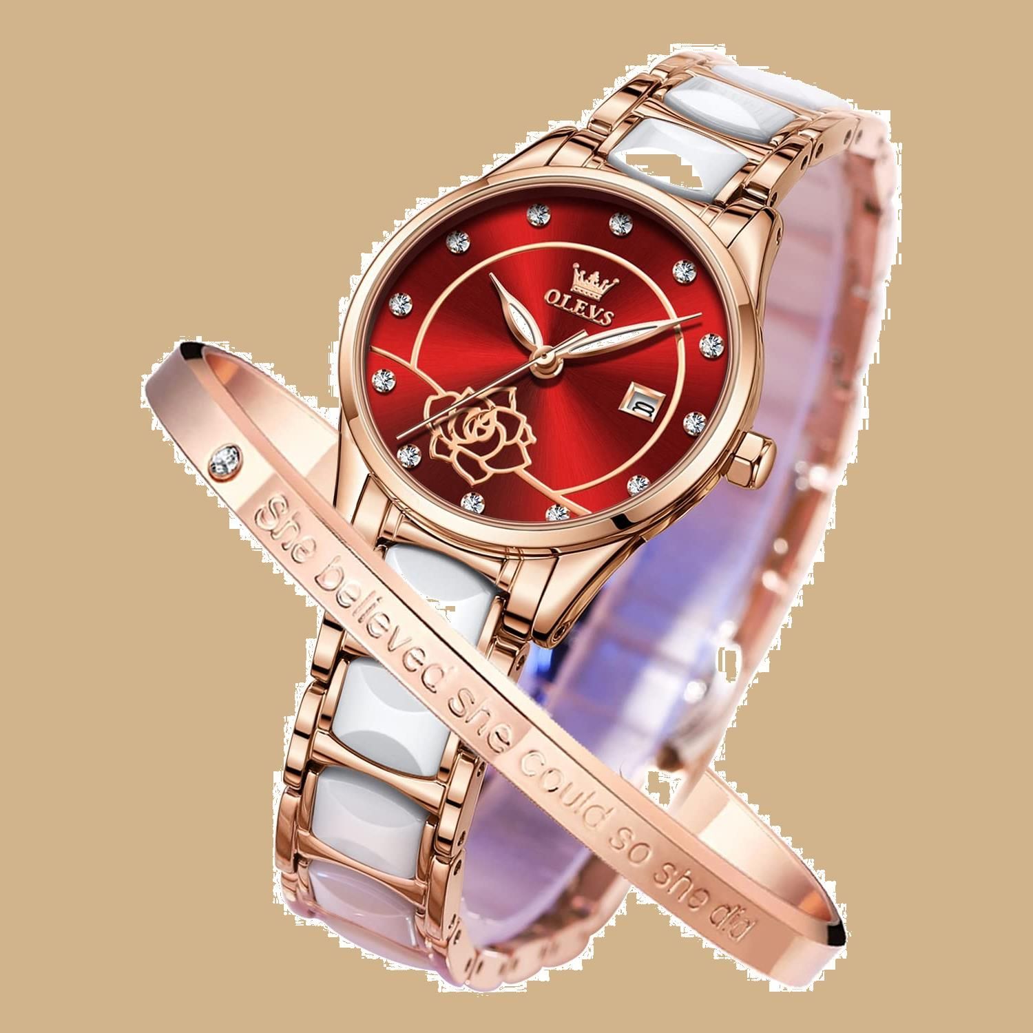 大人気即完売品OLEVS 腕時計 レディース 防水 夜光  ローズゴールド ブレスレット付き