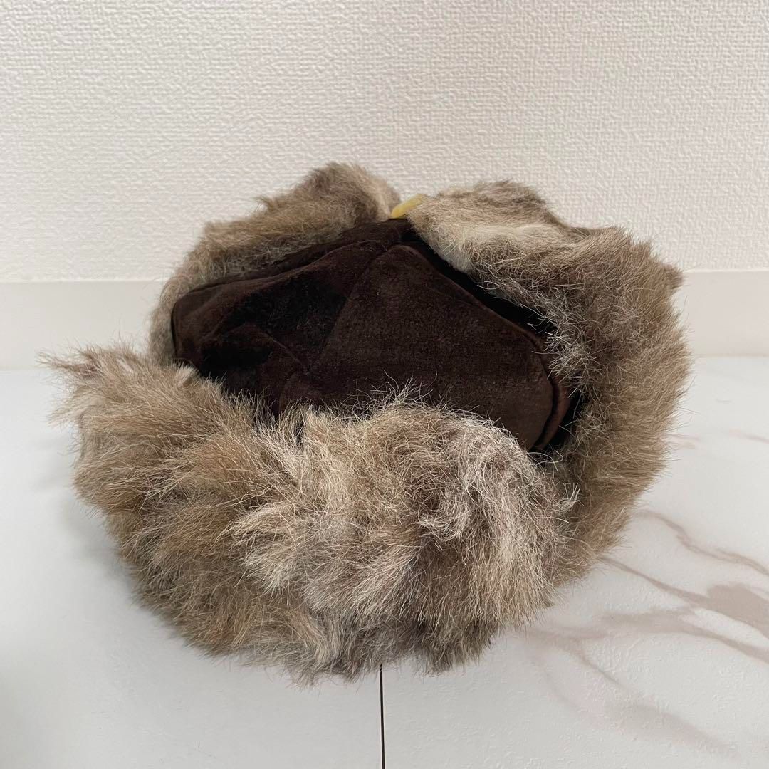 80s ヴィンテージ スエード レザー 本革 フライトキャップ パイロット帽 ファー ブラウン系