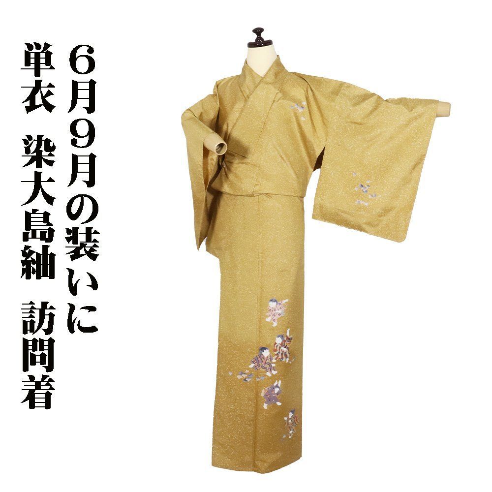 中古】 単衣着物 紬単衣 紬 単衣 レディース 正絹 こげ茶 段々柄