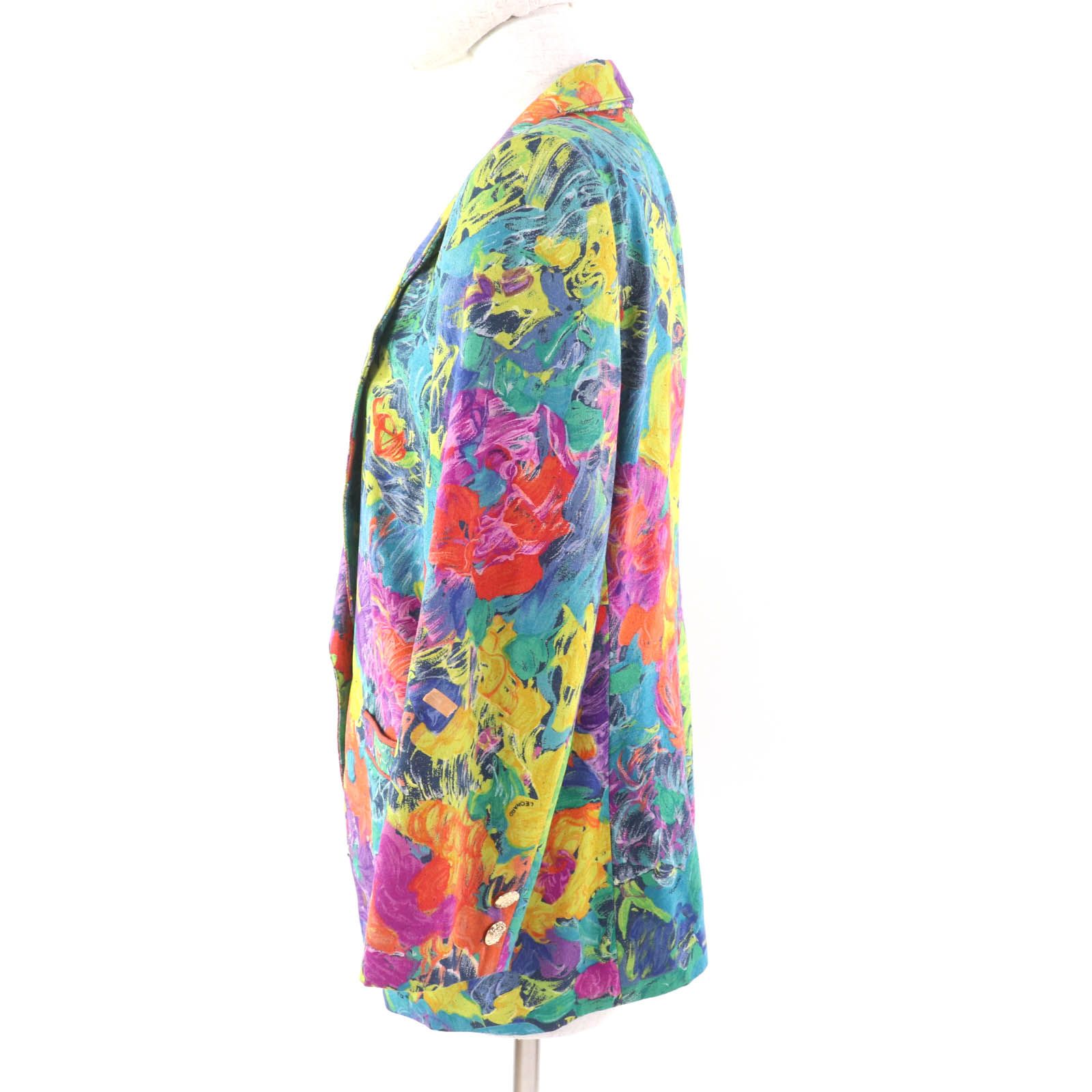 F977 新品未使用 L レオナール 花柄 肩パッド入り カットソー レディース 極美品☆LEONARD FASHION レオナール ファッション シルク100